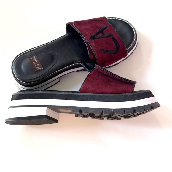 N.Y.L.A. Sandals Sunlily Women's Size 7 Burgundy Mules Chunky Platform Heel - Picture 5 of 7